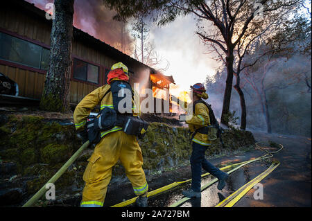 Ca, USA. 29 Oct, 2019. Une bataille de pompier Accueil en feu le long Hyw.128 au cours de l'incendie du comté de Sonoma Kincade Mardi, Octobre 29, 2019. Crédit : Paul Kitagaki Jr./ZUMA/Alamy Fil Live News Banque D'Images