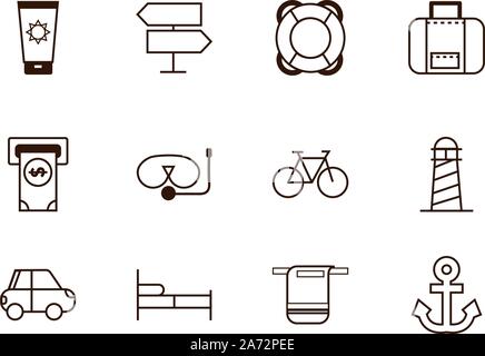 Vacances tourisme voyage relatifs icons set style lignes vector illustration Illustration de Vecteur