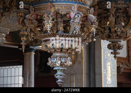 24 septembre 2018 Chapelle du château de Frederiksborg, Hillerod, Danemark. Détails ornés de l'orgue de la chapelle. Banque D'Images