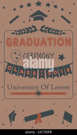 Cérémonie de remise des diplômes annonce. Classe de 2018. Style rétro. Style ancien sur fond de papier. Illustration de Vecteur