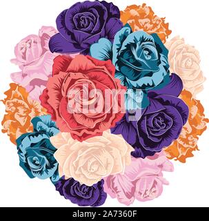 Decorative vintage roses dans un bouquet, composition florale ronde. Illustration de Vecteur