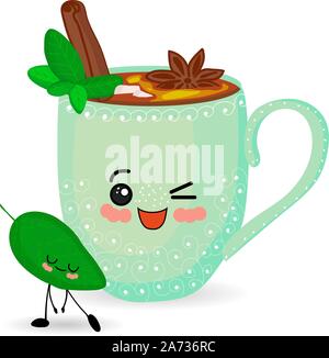 Tasse mignon personnage isolé sur un fond blanc. Speuia et chocolat chaud. Illustration de Vecteur