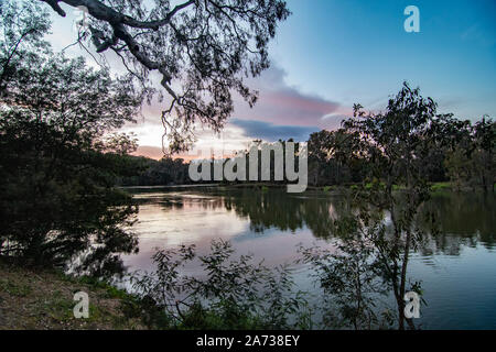 L'aube sur la rivière Goulburn, Seymour, Victoria, Australie Banque D'Images