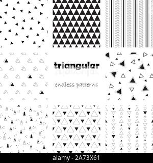 Ensemble de huit motifs géométriques sans fin sur un fond blanc. Graphique monochrome avec un triangle. Motif en noir et blanc. L'illustration parfaite. Illustration de Vecteur
