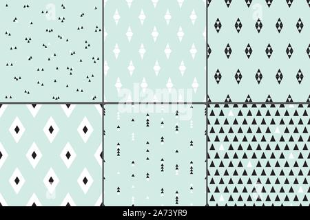 Collection de design modernes. Triangle, diamond en monochrome sur un néo-mint arrière-plan. Seamless pattern sans fin. Ensemble de six illustration géométrique . Illustration de Vecteur