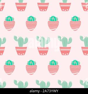 Joli motif transparent dessiné à la main avec les cactus et plantes succulentes. Cactus de couleur comme éléments décoratifs d'impressions. Illustration de Vecteur