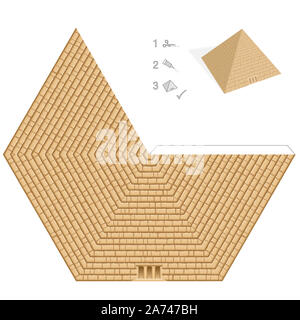 Papier pyramide modèle. Modèle facile - historique, égyptienne 3D art - découpez, pliez et collez - illustration sur fond blanc. Banque D'Images