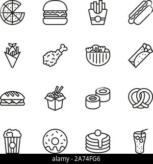 Fast Food Icons Set Ligne mince Illustration de Vecteur