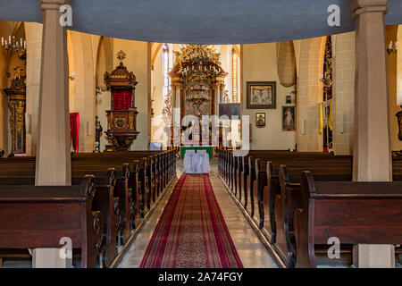 Swierzawa, la fin de l'église gothique de l'Assomption de la Bienheureuse Vierge Marie, de l'intérieur, Silésie, Pologne Banque D'Images