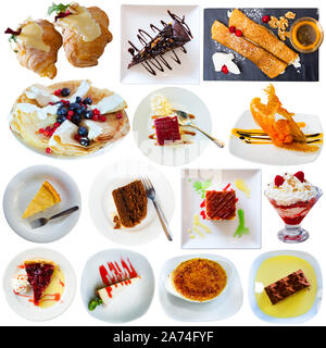 Collection de délicieux restaurant et des desserts isolated on white Banque D'Images