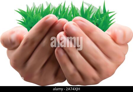 Hands holding Green grass Illustration de Vecteur