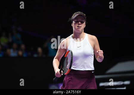 Shenzhen, la province chinoise du Guangdong. 30Th Oct, 2019. Elina Svitolina de l'Ukraine réagit au cours du cycle féminin match contre robin : Simona de Roumanie lors de la finale du tournoi WTA de tennis à Shenzhen, province du Guangdong en Chine du sud, le 30 octobre 2019. Credit : Liang Xu/Xinhua/Alamy Live News Banque D'Images