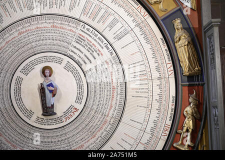 Dans la cathédrale de Lund il y a une horloge astronomique, l'Horologium Mirabile, Lundense ce qui peut être datée d'études dendrochronologiques, historique et archivistique dates pour 1422-25, c'est à dire lorsque la Reine Filippa fut le gouverneur de la Suède, le Danemark et la Norvège.Photo Jeppe Gustafsson Banque D'Images