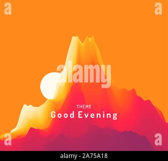 Paysage avec montagnes et soleil. Le coucher du soleil. Les terrains montagneux. Résumé fond. Vector illustration. Illustration de Vecteur