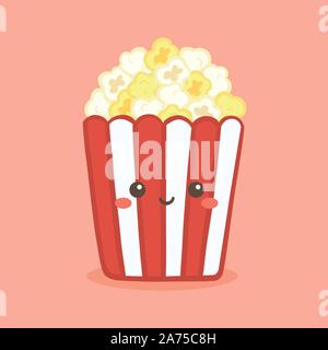 Pop-corn Maïs mignon dans la benne rouge fort vecteur Snack Cinéma Illustration de Vecteur