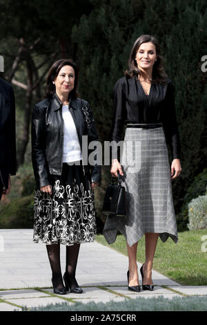 Madrid, Espagne ; 30/10/2019.- La Reine Letizia préside à la prestation de l'International Friendship Award (IFA), accompagné par le ministre de la Défense par intérim, Margarita Robles, pour l'occasion, la Reine Letizia a choisi une jupe de laine midi avec Prince de Galles et d'impression des pointes latérales appartenant à la collection automne-hiver de la saison dernière de Massimo Dutti.Photo : Juan Carlos Rojas/photo | Alliance mondiale d'utilisation Banque D'Images