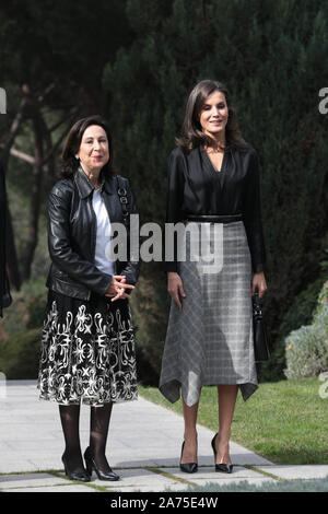 Madrid, Espagne ; 30/10/2019.- La Reine Letizia préside à la prestation de l'International Friendship Award (IFA), accompagné par le ministre de la Défense par intérim, Margarita Robles, pour l'occasion, la Reine Letizia a choisi une jupe de laine midi avec Prince de Galles et d'impression des pointes latérales appartenant à la collection automne-hiver de la saison dernière de Massimo Dutti.Photo : Juan Carlos Rojas/photo | Alliance mondiale d'utilisation Banque D'Images