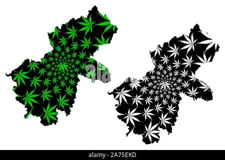 Ha Giang Province (République socialiste du Viêt Nam, Subdivisions du Vietnam) la carte est conçue de feuilles de cannabis vert et noir, Tinh Ha Giang carte fait de ma Illustration de Vecteur