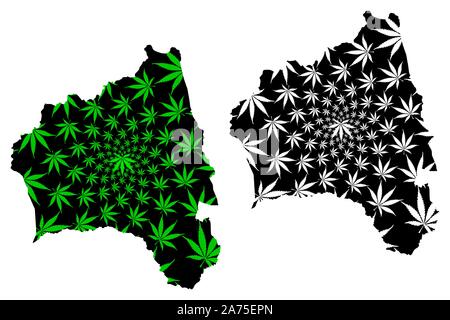 La province de Gia Lai (République socialiste du Viêt Nam, Subdivisions du Vietnam) la carte est conçue de feuilles de cannabis vert et noir, Tinh Gia Lai site faite de mari Illustration de Vecteur