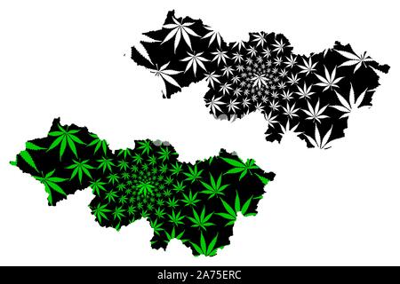 La province de Cao Bang (République socialiste du Viêt Nam, Subdivisions du Vietnam) la carte est conçue de feuilles de cannabis vert et noir, Tinh Cao Bang carte fait de ma Illustration de Vecteur