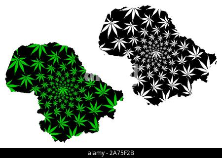 La province de Dak Lak (République socialiste du Viêt Nam, Subdivisions du Vietnam) la carte est conçue de feuilles de cannabis vert et noir, Tinh Nong du CAD carte de mar Illustration de Vecteur