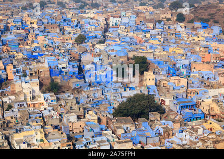 L'Inde, Rajasthan, Jodhpur, vue de la vieille ville de Fort Mehrangarh Banque D'Images