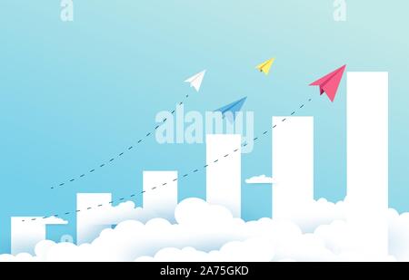 Business graph avec rocket articles sur sky nuages de fond. Bon background paper style. Illustration de Vecteur