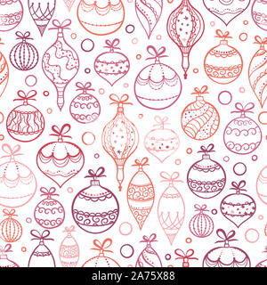 La main élégante des ornements de Noël motif transparent, décoré baubles hanging, parfait pour l'emballage de Noël, banderoles, invitations, papier peint - ve Banque D'Images