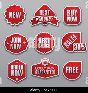 Ensemble de la publicité et la promotion brillant badges, autocollants et bannières avec white décrit Illustration de Vecteur