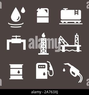 L'industrie d'huile et d'essence de vecteur objets icons set Illustration de Vecteur