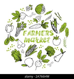 Modèle à la main des légumes disposés en cercle Illustration de Vecteur
