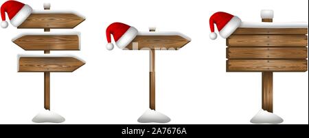 Noël ensemble panneau en bois avec santa claus hat et la neige Illustration de Vecteur