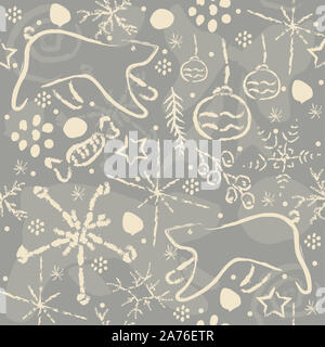 Motif d'hiver mignon avec des ours et des ornements. Vector Illustration. Banque D'Images