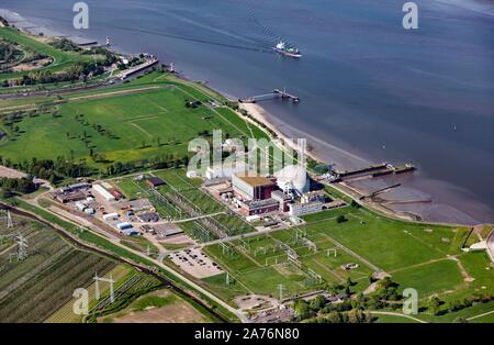 Photographie aérienne, centrale nucléaire, Stadersand, Elbe river bank, depuis 2003 dans le cadre de la déconstruction, Stade, Basse-Saxe, Allemagne Banque D'Images