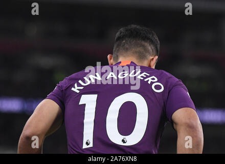 Londres, Angleterre - le 29 octobre 2018 : Sergio Aguero de ville en photo au cours de l'English Premier League 2018/19 match entre Tottenham Hotspur et Manchester City au stade de Wembley. Banque D'Images