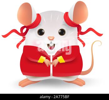 Caricature du petit rat personnalité avec costume traditionnel chinois. Symbole du zodiaque de l'année 2020. Le Nouvel An chinois, l'année du rat. Illustration de Vecteur