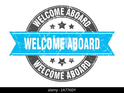 Bienvenue à bord avec timbres ronds ruban turquoise Bienvenue à bord. Illustration de Vecteur