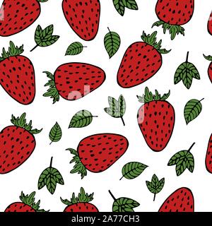 Fruit Handdrawn bagout sans couture avec fraise, vector illustration, sur fond blanc Illustration de Vecteur