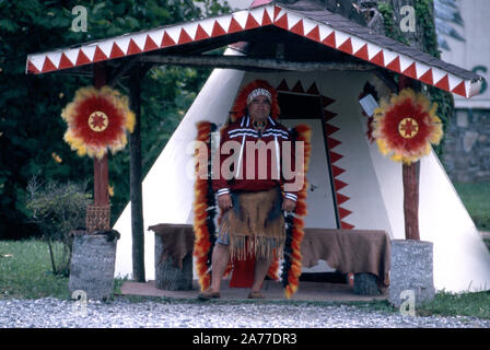 Un chef indien Cherokee sur la réservation en Caroline du Nord, USA. Banque D'Images