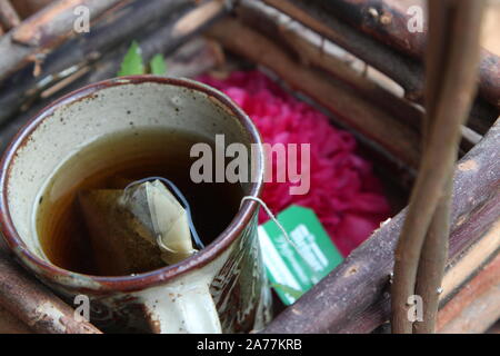 Une tasse de tisane dans le jardin Banque D'Images