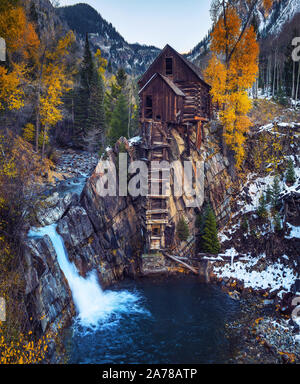 La centrale en bois historique appelé le moulin de cristal au Colorado Banque D'Images