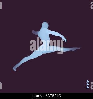 Jumping Man). Gymnaste. Corps humain 3D modèle. Les activités de gymnastique pour la santé et l'icône de la communauté de remise en forme. Vector illustration. Illustration de Vecteur