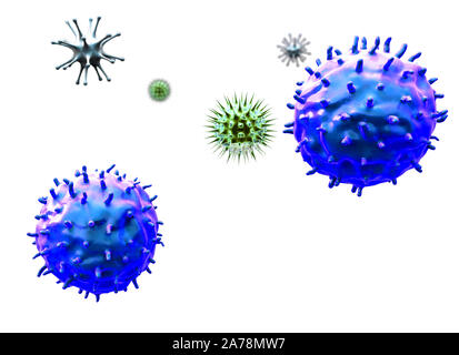 Les lymphocytes et les virus, les cellules de cancer, cancer cell en rendu 3D, cellule de cancer et de lymphocytes, les lymphocytes T attaquent un cancer cell migration Banque D'Images