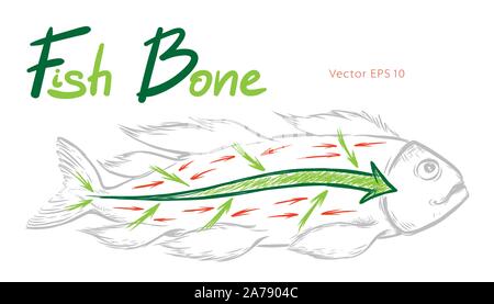 Arête de poisson d'Ishikawa vecteur illustration croquis détaillé Illustration de Vecteur