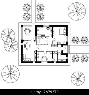 Plan d'architecture d'une maison. Le dessin de la petite maison. Isolé sur fond blanc. EPS10 Vector illustration noir Illustration de Vecteur