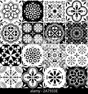 Vecteur d'Azujelo Lisbonne tuiles sans couture - design rétro portugais motif en noir et blanc, tuile grande collection Illustration de Vecteur