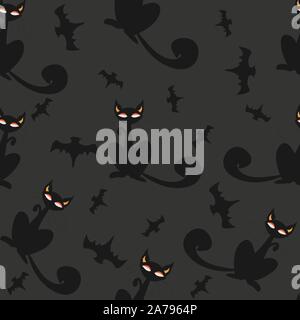 Motif Halloween transparent avec les chats et les chauves-souris. Super pour wall art design, Papier de cadeau, l'emballage, tissu, textile, etc. Vector Illustration Illustration de Vecteur