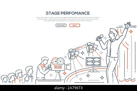 La performance sur scène de la page d'accueil modèle vecteur linéaire Illustration de Vecteur