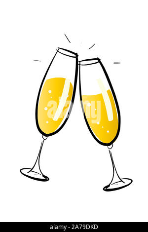 Deux verres champagne isolée sur fond blanc Banque D'Images