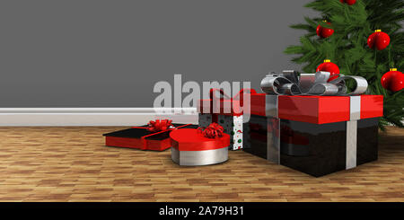 Décoration de fête de Noël avec des cadeaux sur fond de bois Banque D'Images
